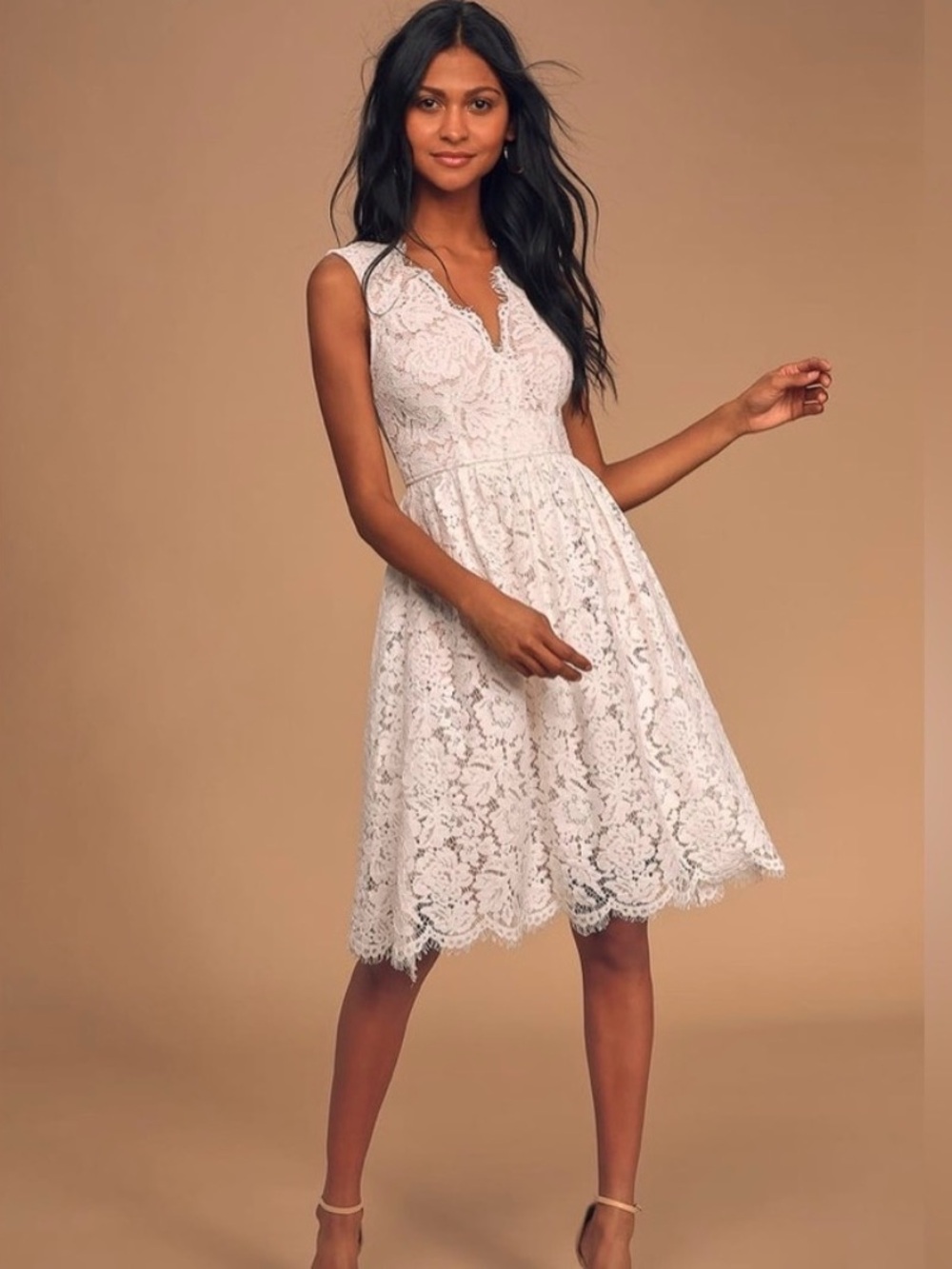 Lulus White Lace Midi Skater Dress